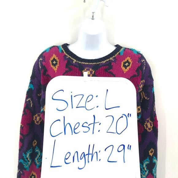 Preferred Classix Vintage Hand Knitted Pullover Sweater Bold Floral Print Gold M - Picture 9 of 9
